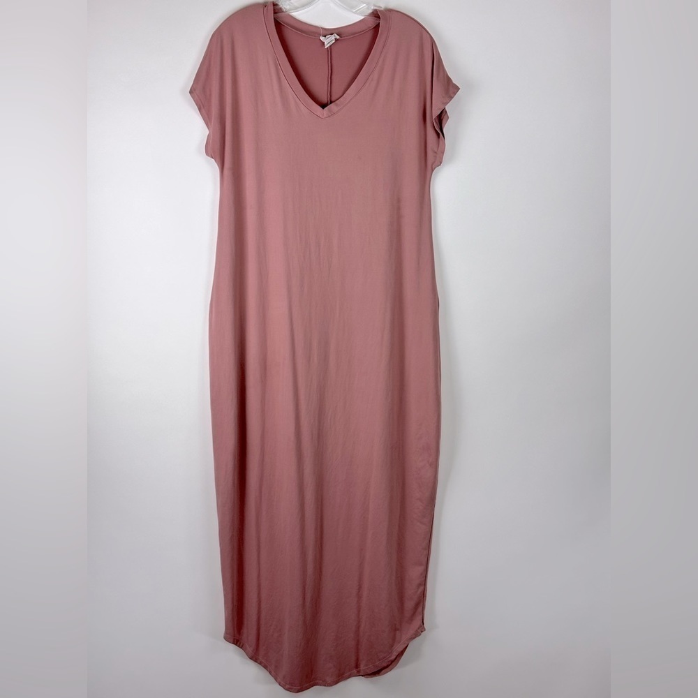 Soft V-Neck Maxi Dress — Dusty Rose